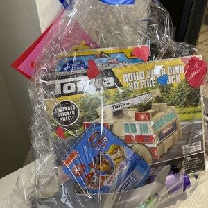 Many Valentine's Day gift baskets, this one is the Tonka, Spiderman set